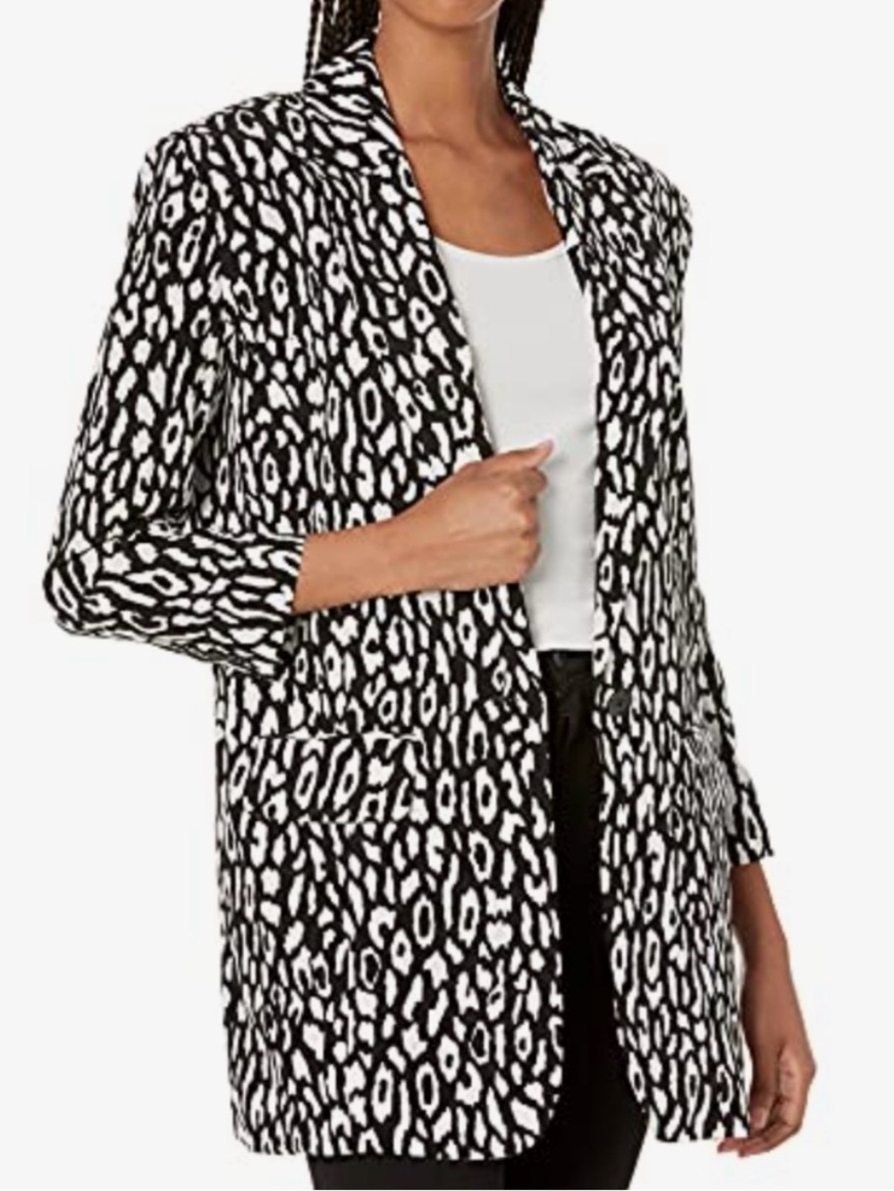 The Kooples Silk Blend Leopard Print Black & White Animal Print Blazer 1